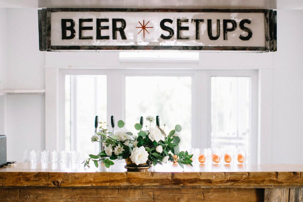 A bar top with flowers