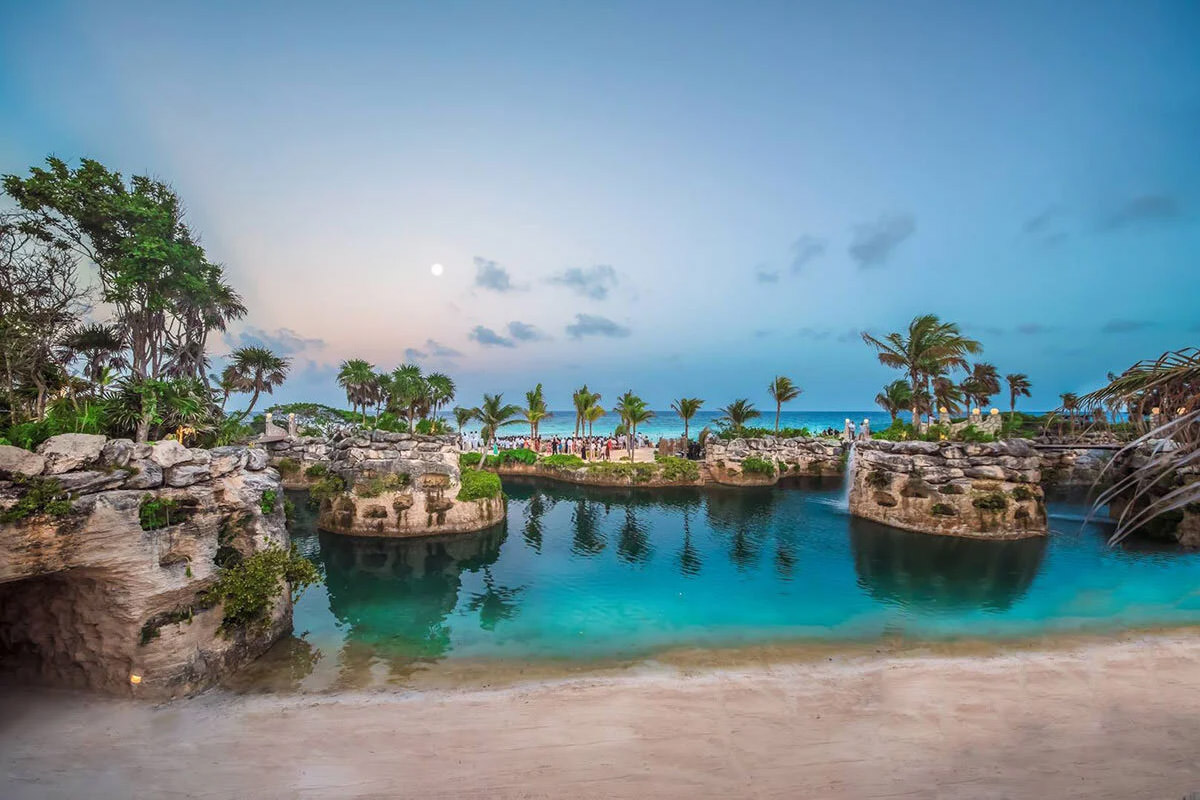 A beautiful tropical landscape with palm trees