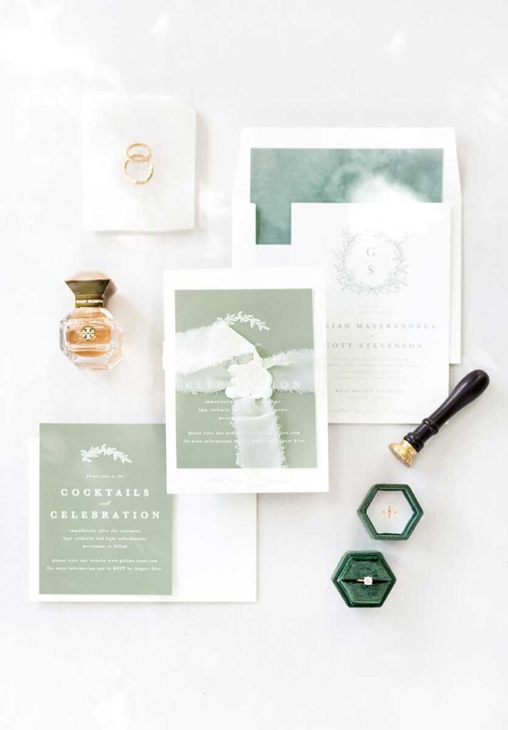 A sage green stationery set