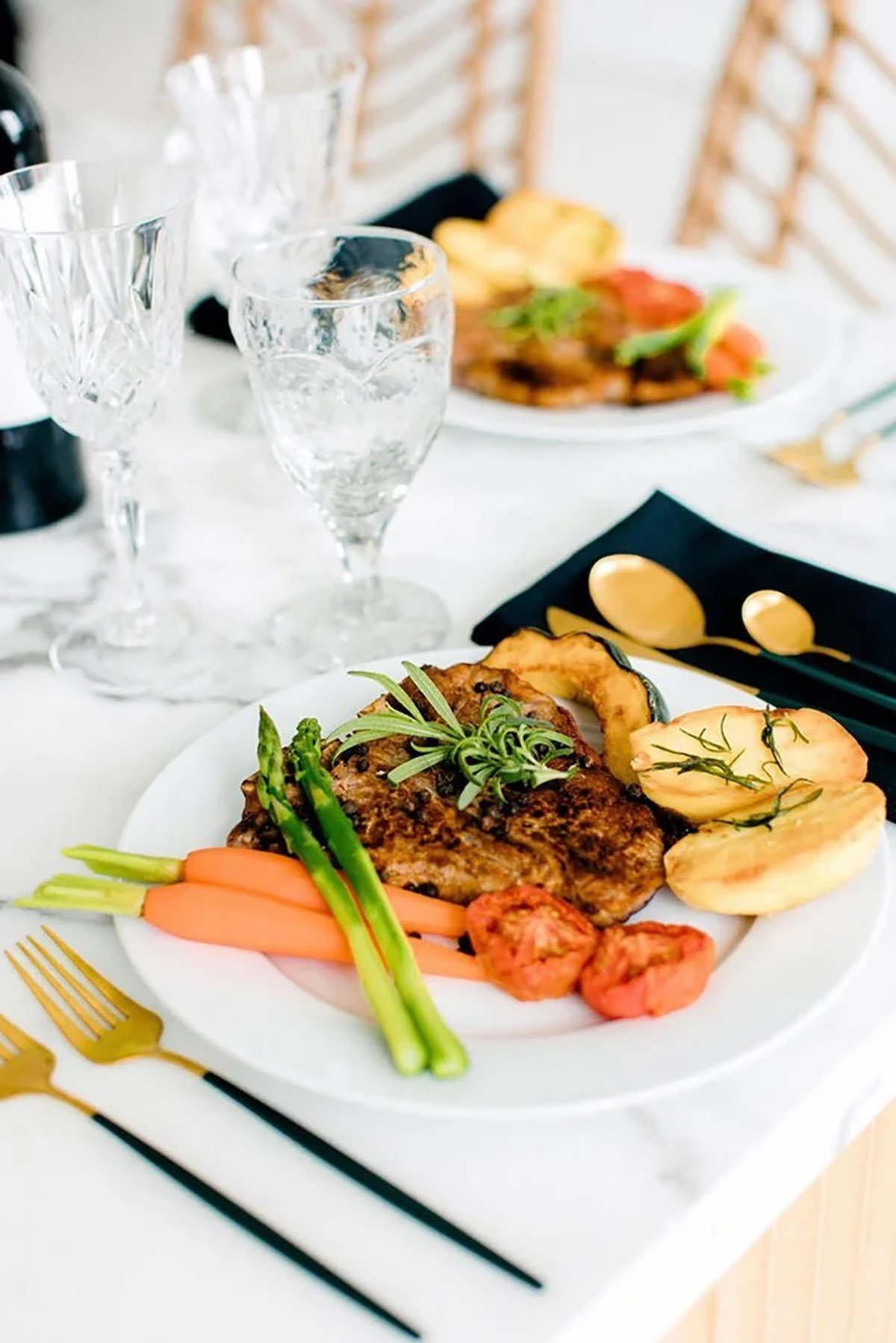 An elegant meal on a white plate