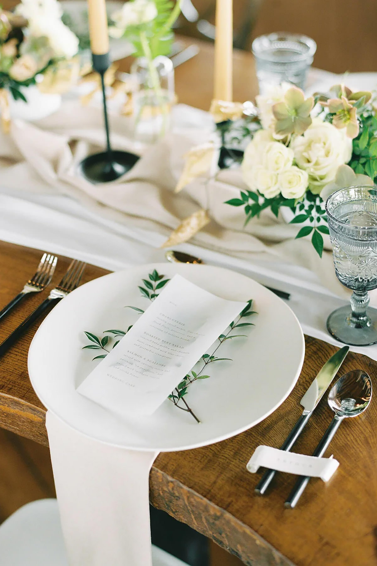 A place setting on a rustic table