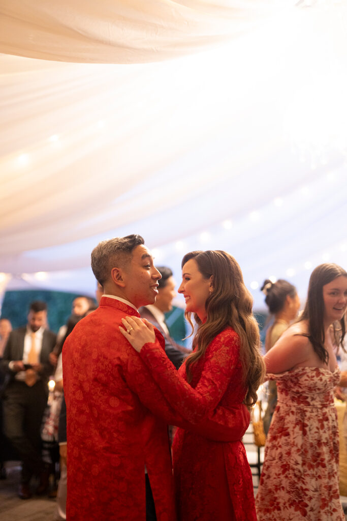 bride and groom dancing