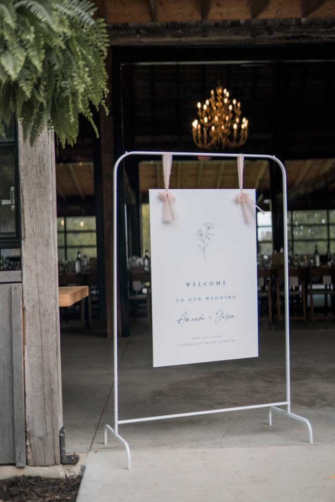 hanging wedding welcome sign display