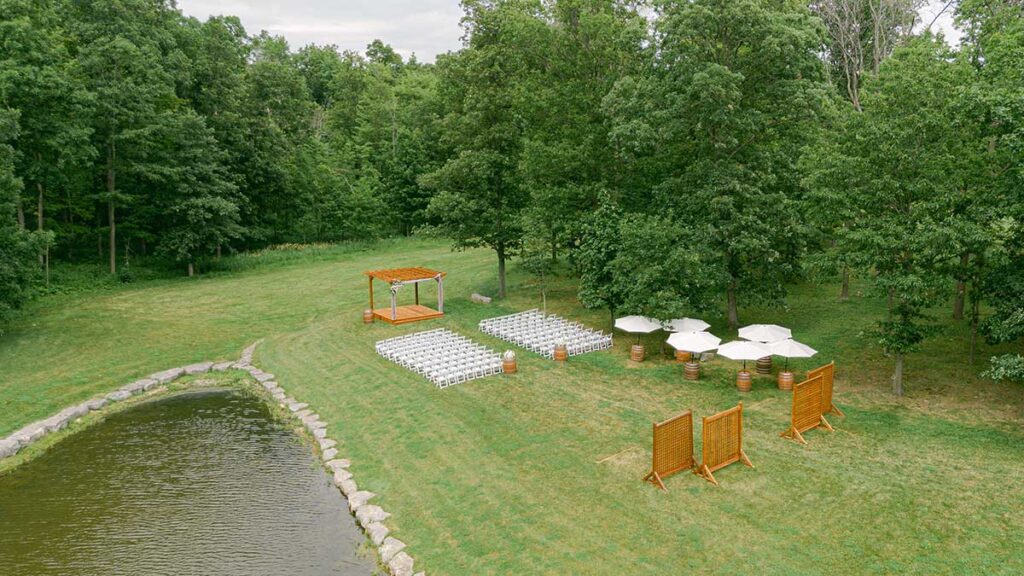 overhead view of outdoor wedding ceremony space